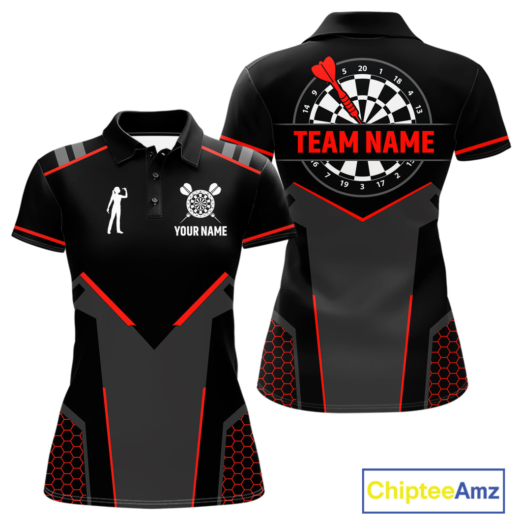 Darts Jersey For Women Custom Polo & Quarter Zip Darts Tournament Team Shirt  |Red TDM4746