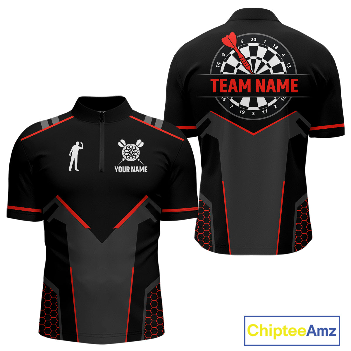Darts Jersey For Men Custom Polo & Quarter Zip Darts Tournament Team Shirt  |Red TDM4746