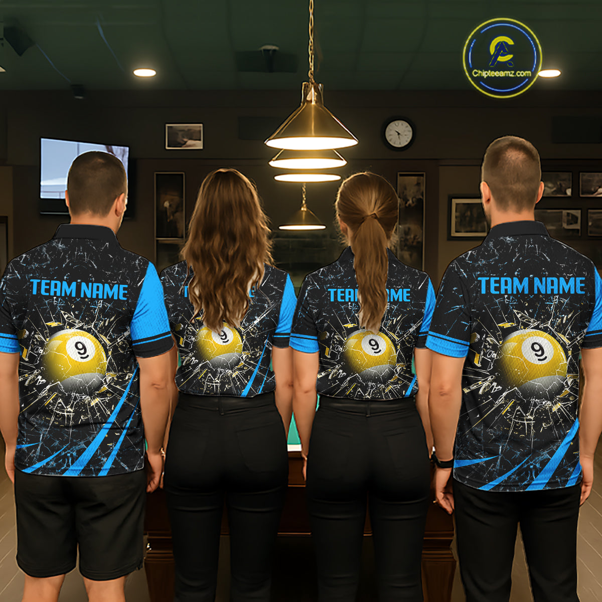 Black And Blue 8 Ball & 9 Ball Glass Break Billiard Shirt For Men Custom Pool Team Jersey Uniform TDM5641