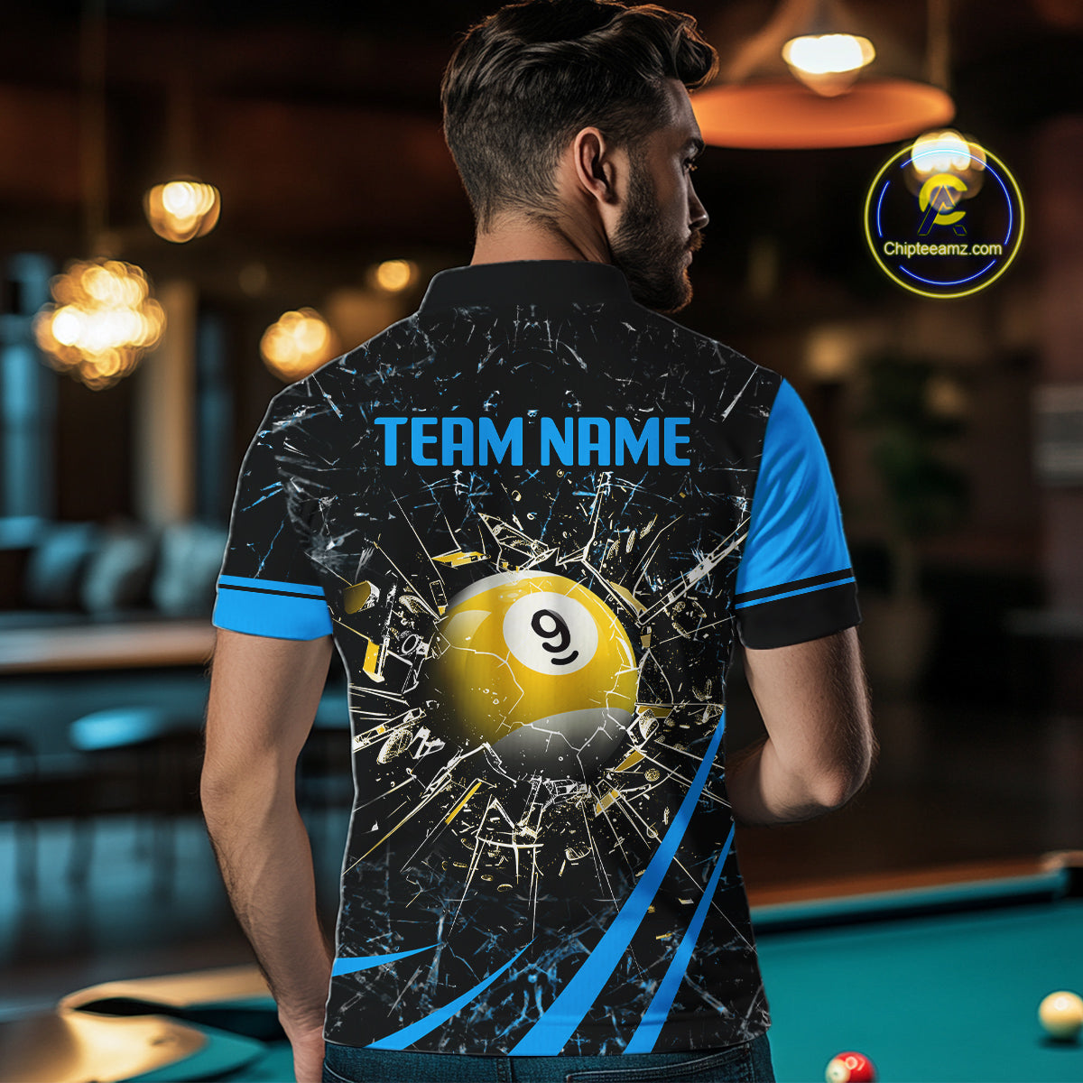 Black And Blue 8 Ball & 9 Ball Glass Break Billiard Shirt For Men Custom Pool Team Jersey Uniform TDM5641