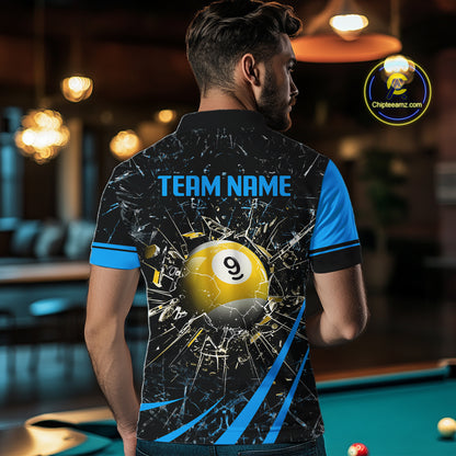 Black And Blue 8 Ball & 9 Ball Glass Break Billiard Shirt For Men Custom Pool Team Jersey Uniform TDM5641