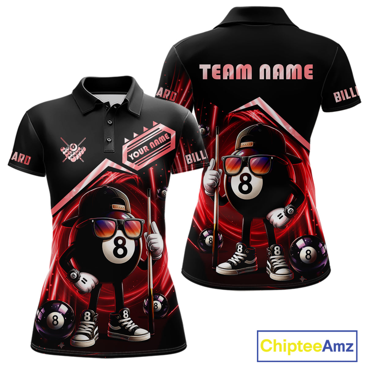 Red Funny 8 Ball Billiard Shirt For Women Custom Pool Team Shirt, Billiard Jersey Polo & 1/4 Zip TDM5645