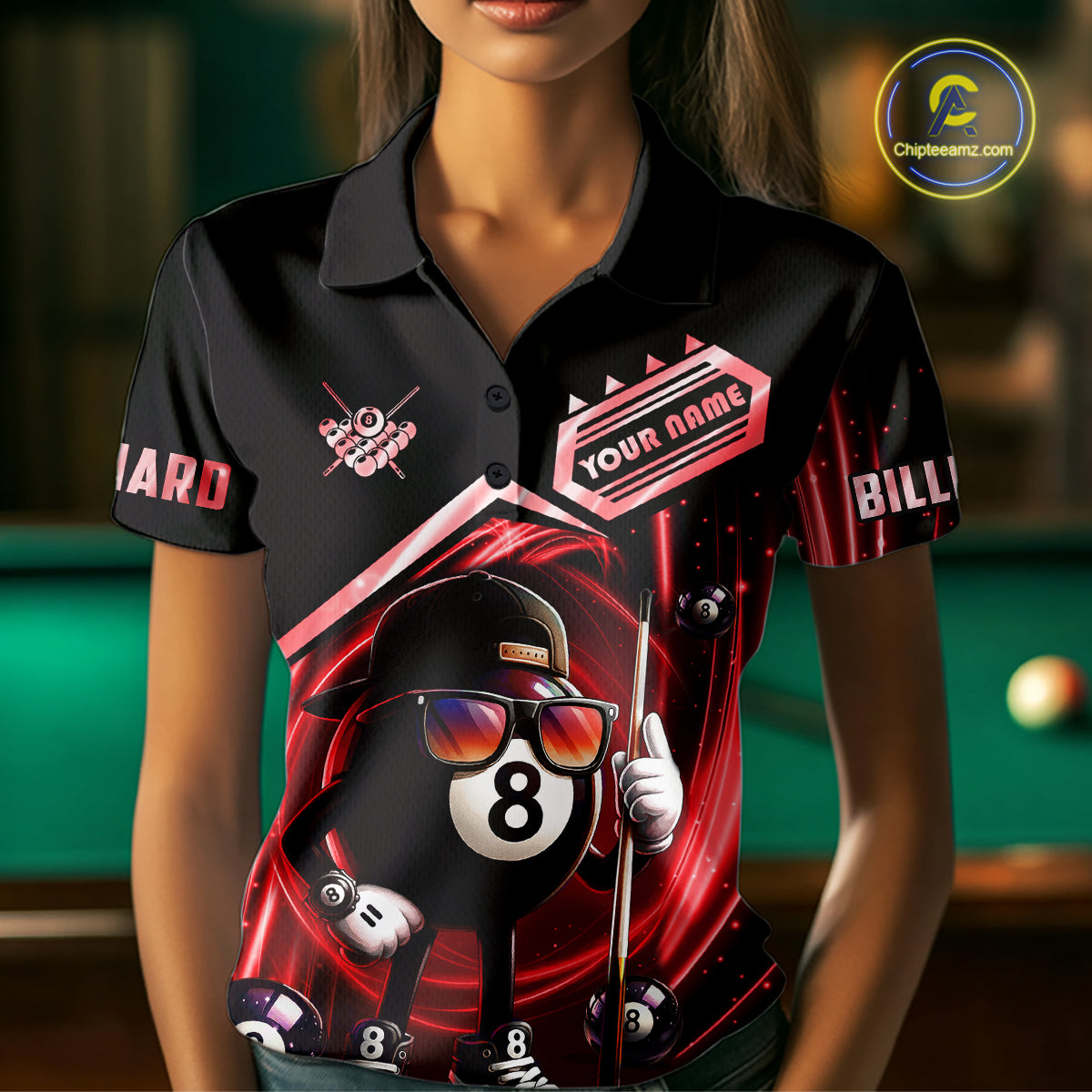 Red Funny 8 Ball Billiard Shirt For Women Custom Pool Team Shirt, Billiard Jersey Polo & 1/4 Zip TDM5645