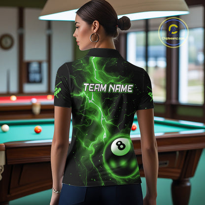 Green 8 Ball Thunder Lightning Billiard Shirt For Women Custom Pool Team Jersey Polo & 1/4 Zip TDM6259