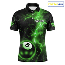 Load image into Gallery viewer, Green 8 Ball Thunder Lightning Billiard Shirt For Men Custom Pool Team Jersey Polo &amp; 1/4 Zip TDM6259