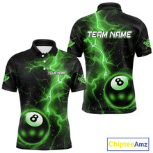 Load image into Gallery viewer, Green 8 Ball Thunder Lightning Billiard Shirt For Men Custom Pool Team Jersey Polo &amp; 1/4 Zip TDM6259