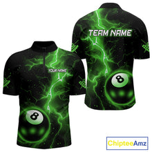 Load image into Gallery viewer, Green 8 Ball Thunder Lightning Billiard Shirt For Men Custom Pool Team Jersey Polo &amp; 1/4 Zip TDM6259