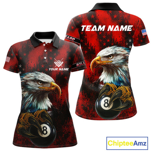 Black And Red American Flag Eagle Billiard Shirt For Women Custom Claw 8 Ball Pool Team Jersey TDM4317