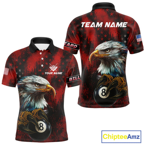 Black And Red American Flag Eagle Billiard Shirt For Men Custom Claw 8 Ball Pool Team Jersey TDM4317
