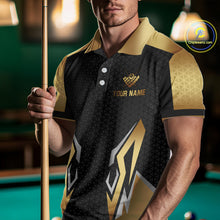 Load image into Gallery viewer, Black And Golden 8 Ball Pool Crown Billiard Shirt For Men Custom Billiard Jersey Polo &amp; 1/4 Zip TDM4321