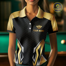 Load image into Gallery viewer, Black And Golden 8 Ball Pool Crown Billiard Shirt For Women Custom Billiard Jersey Polo &amp; 1/4 Zip TDM4321