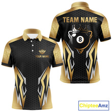 Load image into Gallery viewer, Black And Golden 8 Ball Pool Crown Billiard Shirt For Men Custom Billiard Jersey Polo &amp; 1/4 Zip TDM4321