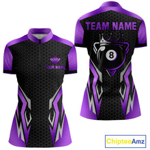 Load image into Gallery viewer, Black Purple 8 Ball Pool Crown Billiard Shirt For Women Custom Billiard Jersey Team Polo &amp; 1/4 Zip TDM4323