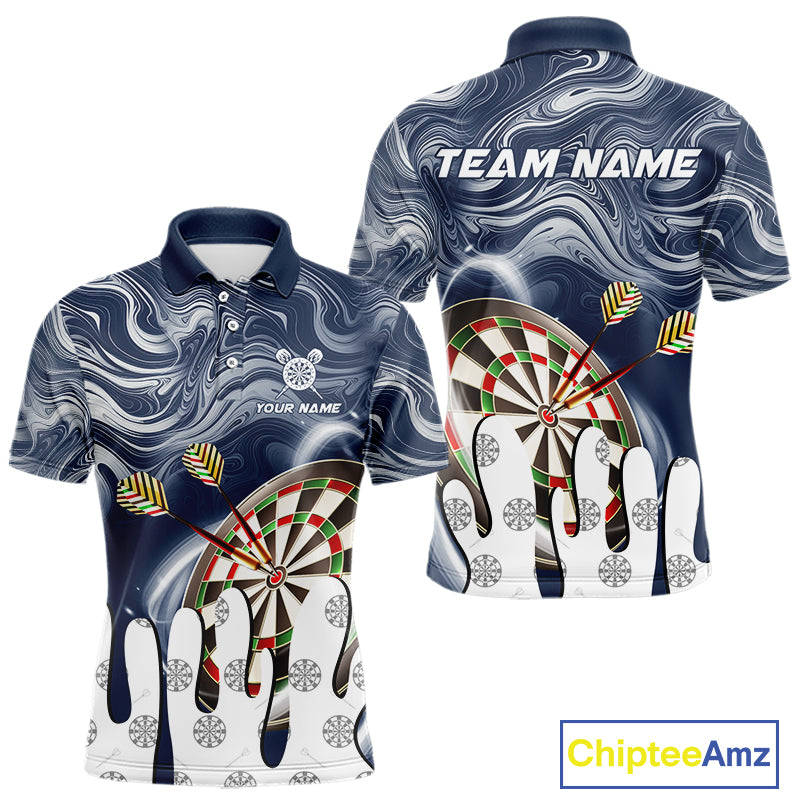 Personalized Marble Swirl Dart Shirts For Men Custom Funny Darts Team Jersey Polo & 1/4 Zip |Blue TDM4161
