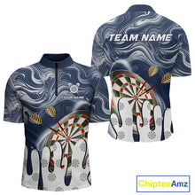 Load image into Gallery viewer, Personalized Marble Swirl Dart Shirts For Men Custom Funny Darts Team Jersey Polo &amp; 1/4 Zip |Blue TDM4161