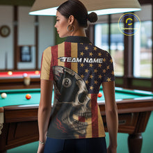 Load image into Gallery viewer, Vintage American Flag Skull Billiard Shirt For Women Custom 8 Ball Patriotic Pool Team Jerseys TDM4156