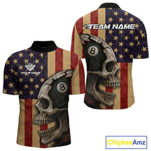 Load image into Gallery viewer, Vintage American Flag Skull Billiard Shirt For Men Custom 8 Ball Patriotic Pool Team Jerseys TDM4156