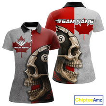 Load image into Gallery viewer, Personalized Grunge Canada Flag Skull Billiard Shirt For Women, 8 Ball Patriotic Pool Team Jerseys TDM4157