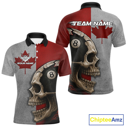Personalized Grunge Canada Flag Skull Billiard Shirt For Men, 8 Ball Patriotic Pool Team Jerseys TDM4157
