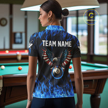 Load image into Gallery viewer, Blue Flaming American Flag Eagle 8 Ball Billiard Shirt For Women Custom Patriotic Pool Team Jersey TDM4328
