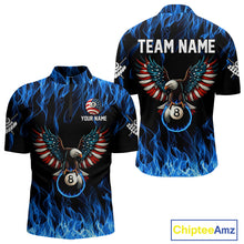 Load image into Gallery viewer, Blue Flaming American Flag Eagle 8 Ball Billiard Shirt For Men Custom Patriotic Pool Team Jersey TDM4328