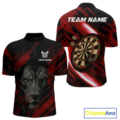 Personalized Red & Black Lion Dart Shirt For Men Custom Light Dartboard Team Jersey Polo & 1/4 Zip TDM4334