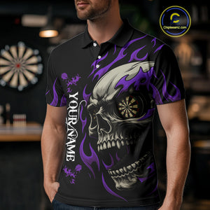 Personalized Purple Flaming Skull Darts Shirt For Men Custom Darts Jersey Team Polo & 1/4 Zip TDM4764