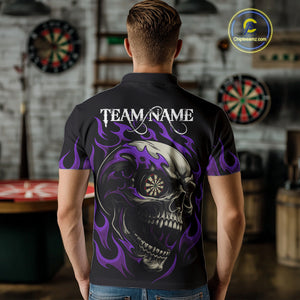Personalized Purple Flaming Skull Darts Shirt For Men Custom Darts Jersey Team Polo & 1/4 Zip TDM4764