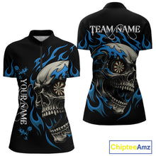 Load image into Gallery viewer, Personalized Blue Flaming Skull Darts Shirt For Women Custom Darts Jersey Team Polo &amp; 1/4 Zip TDM4765
