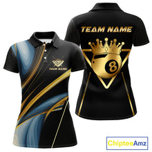 Load image into Gallery viewer, Personalized 8 Ball Crown 3D Billiard Shirt For Women Custom Pool Team Jersey Polo &amp; Quarter Zip TDM4176