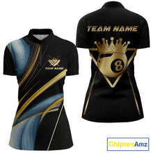Load image into Gallery viewer, Personalized 8 Ball Crown 3D Billiard Shirt For Women Custom Pool Team Jersey Polo &amp; Quarter Zip TDM4176