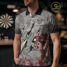 Load image into Gallery viewer, Custom Red Grey Grunge Dart Shirts With Pocket Option For Men, Darts Jersey TDM4179