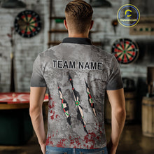 Load image into Gallery viewer, Custom Red Grey Grunge Dart Shirts With Pocket Option For Men, Darts Jersey TDM4179