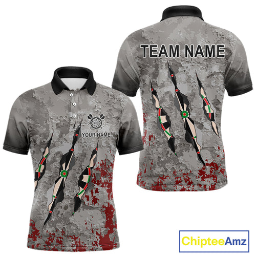 Custom Red Grey Grunge Dart Shirts With Pocket Option For Men, Darts Jersey TDM4179