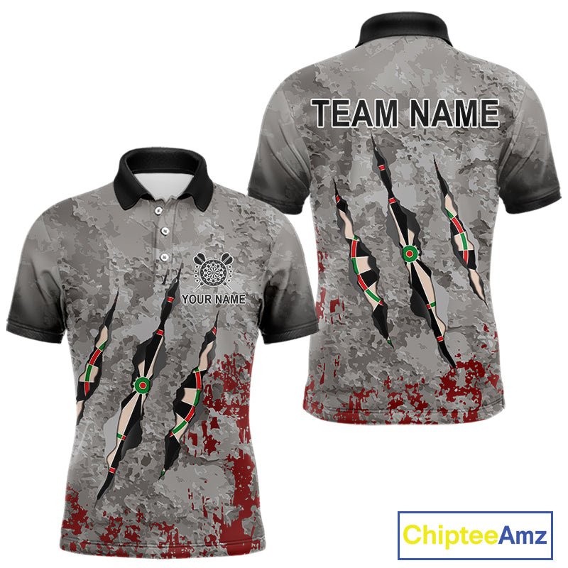 Custom Red Grey Grunge Dart Shirts With Pocket Option For Men, Darts Jersey TDM4179