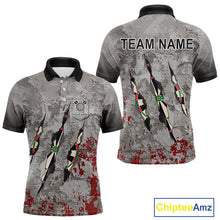Load image into Gallery viewer, Custom Red Grey Grunge Dart Shirts With Pocket Option For Men, Darts Jersey TDM4179
