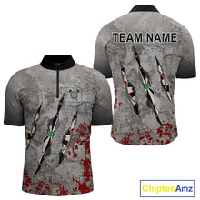 Load image into Gallery viewer, Custom Red Grey Grunge Dart Shirts With Pocket Option For Men, Darts Jersey TDM4179
