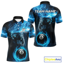 Load image into Gallery viewer, Custom Panther Billiard Polo &amp; 1/4 Zip For Men, Blue Flame 8 Ball Lightning Pool Team Jersey TDM4580