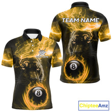 Load image into Gallery viewer, Custom Panther Billiard Polo &amp; 1/4 Zip For Men, Yellow Flame 8 Ball Lightning Pool Team Jersey TDM4581