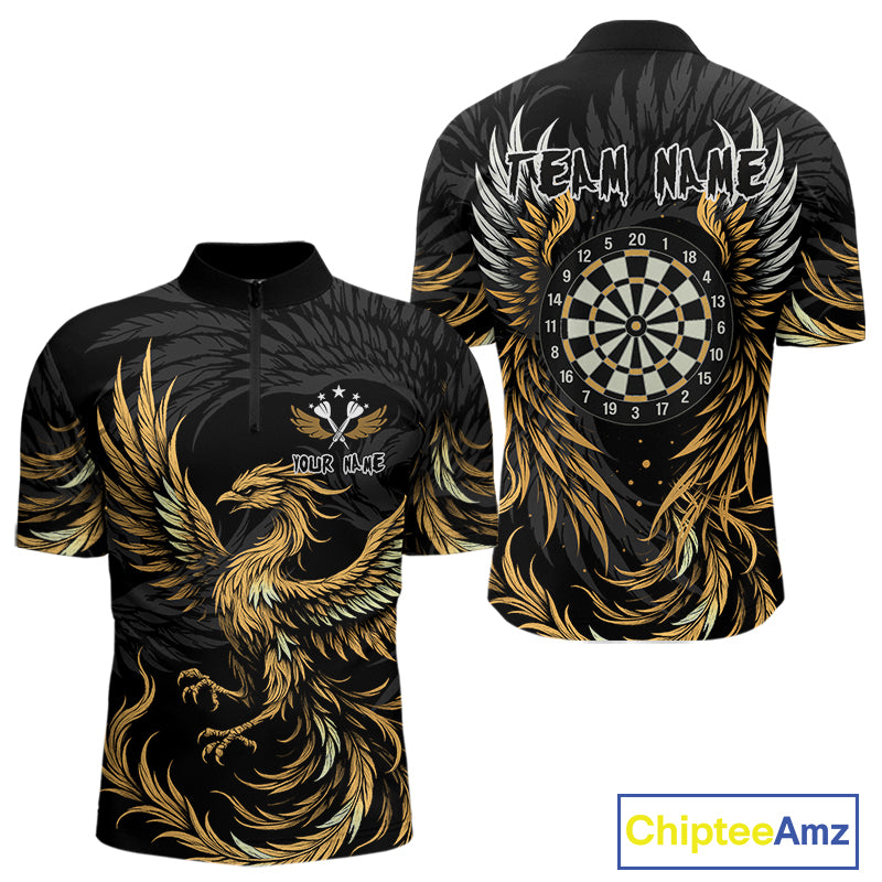 Personalized Phoenix Dartboard Wings Men's Dart Shirts Custom Yellow And Black Darts Team Jerseys TDM4585