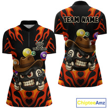 Load image into Gallery viewer, Personalized Red Funny Flame 8 Ball Billiard Shirt For Women Custom Pool Team Jersey Polo &amp; 1/4 Zip TDM4782