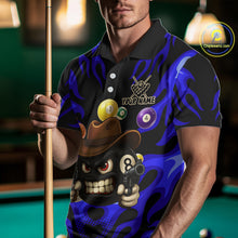 Load image into Gallery viewer, Personalized Blue Funny Flame 8 Ball Billiard Shirt For Men Custom Pool Team Jersey Polo &amp; 1/4 Zip TDM4783