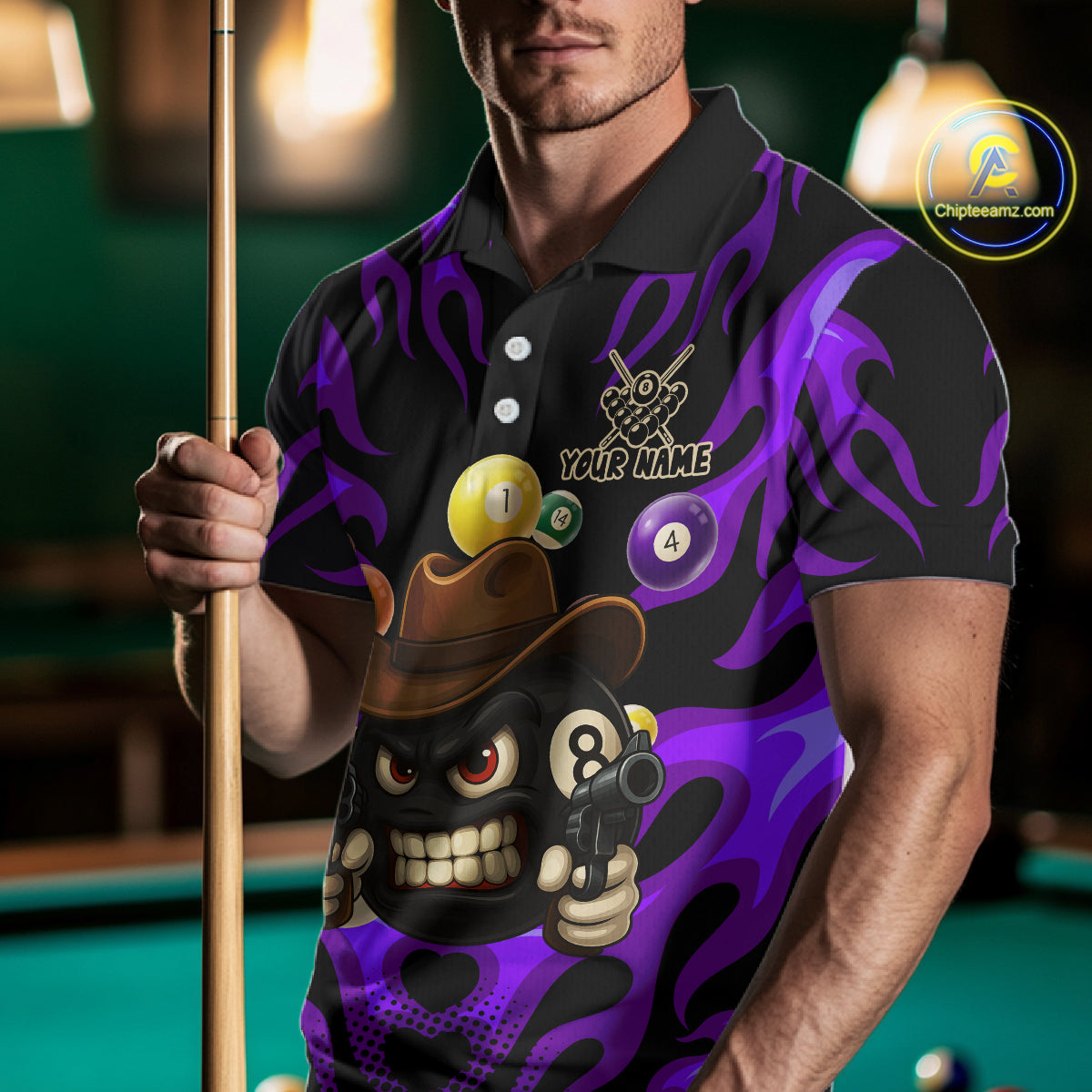 Personalized Purple Funny Flame 8 Ball Billiard Shirt For Men, Pool Team Jersey Polo & 1/4 Zip TDM4784