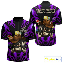 Load image into Gallery viewer, Personalized Purple Funny Flame 8 Ball Billiard Shirt For Men, Pool Team Jersey Polo &amp; 1/4 Zip TDM4784