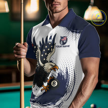 Load image into Gallery viewer, Personalized Grunge Paint Eagle US Flag 8 Ball Billiard Shirt For Men, White Navy Pool Team Jersey TDM4785