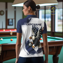 Load image into Gallery viewer, Personalized Grunge Paint Eagle US Flag 8 Ball Billiard Shirt For Women, White Navy Pool Team Jersey TDM4785
