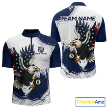Load image into Gallery viewer, Personalized Grunge Paint Eagle US Flag 8 Ball Billiard Shirt For Men, White Navy Pool Team Jersey TDM4785