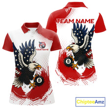 Load image into Gallery viewer, Personalized Grunge Paint Eagle US Flag 8 Ball Billiard Shirt For Women, White Red Pool Team Jersey TDM4786