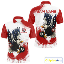 Load image into Gallery viewer, Personalized Grunge Paint Eagle US Flag 8 Ball Billiard Shirt For Men, White Red Pool Team Jersey TDM4786