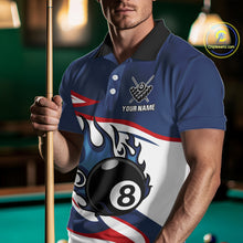 Load image into Gallery viewer, Red, White And Blue 8 Ball Flame Billiard Shirt For Men Custom Billiard Team Jersey Polo &amp; 1/4 Zip TDM4202